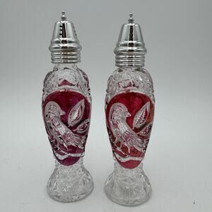 Vintage Byrdes Collection Shaker Set Metal Lids by Hofbauer 24% Lead Crystal